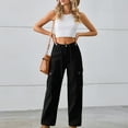 thumbnail image 1 of Ofreoo Spring and Summer New Women's Button Pocket Bandage Solid Fashion Full Length Jeans Big and Tall Slim Fit Pants on Clearance, 1 of 6