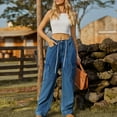 thumbnail image 1 of Ofreoo Spring and Summer New Women's Button Pocket Bandage Solid Fashion Full Length Jeans Big and Tall Slim Fit Pants on Clearance, 1 of 6