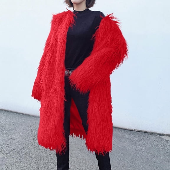 Ofreoo Winter Jackets for Women Faux Fur Coat with Solid V-neck,Holiday,Wedding,Party ,Christmas Clearance