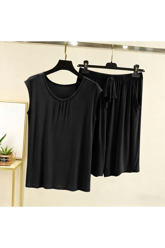 Woman's Leisure Relaxed Loose Solid Color T-shirt Pajamas Pants Cool Breathable Homewear Pajama Set