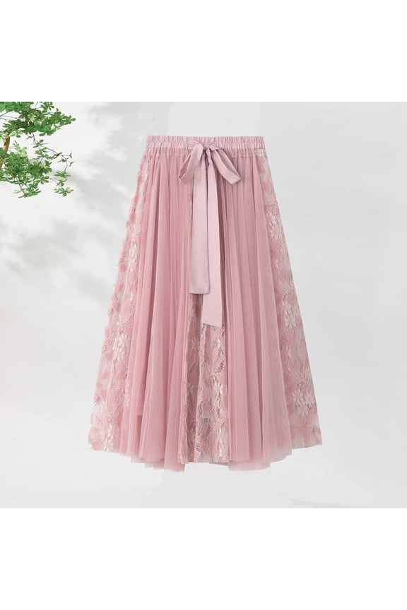 Women Fashion Elastic High Waist Long Mesh SkirtMaxi Pleated Long Skirts for Women Great Gifts for Less