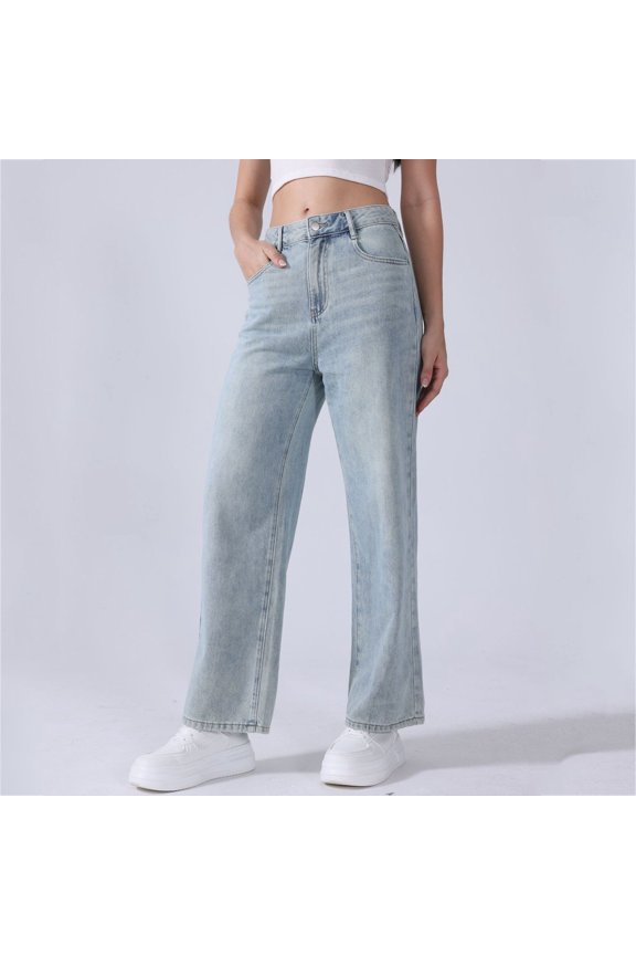 Women Ripped Slim Fit Jeans College Style Commuting Straight Leg Jeans