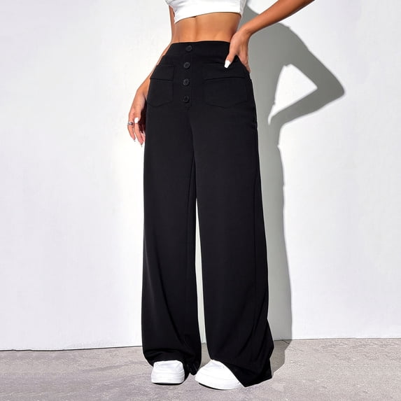 Ofreoo Women Stretch Straight Work Pants Yoga Bell-bottom High Waist Flared Loose WaistMegaphone Pants
