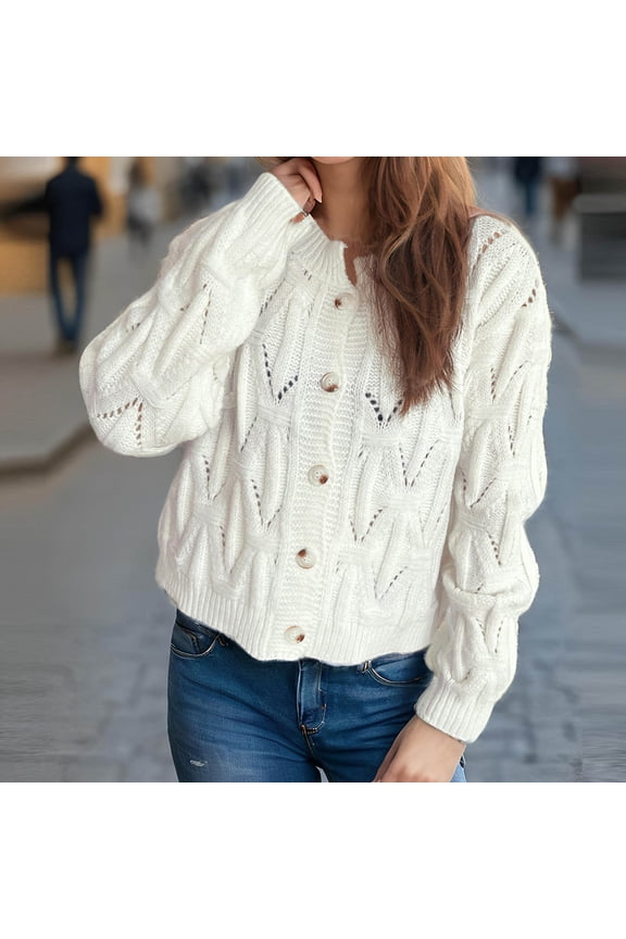 Women's Casual Long Sleeve Patchwork Knit Sweater Cardigan on Clearance