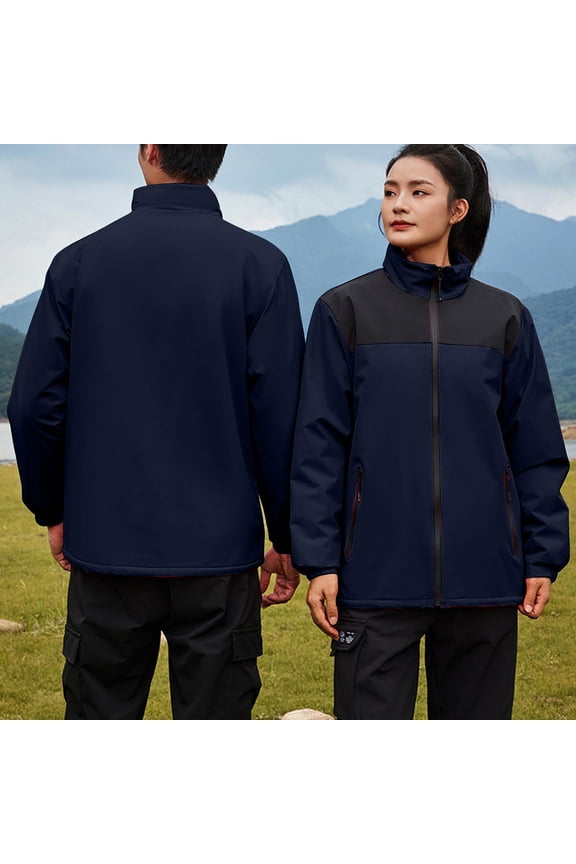 Women's Color Blocked Windproof Jacket Long Sleeved Zipper Pocket Hoodless Casual Outwear Winter Jackets for Women Great Gifts for Less