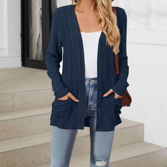 Ofreoo Women's Fashion Brushed Stripe Long Sleeve Women's Cardigan Coat Winter Coats for Women Great Gifts for Less