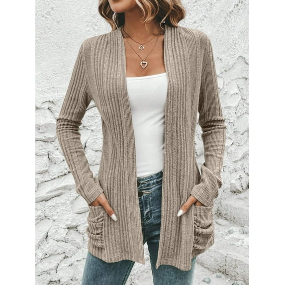 Ofreoo Women's Fashion Brushed Stripe Long Sleeve Women's Cardigan Coat Winter Coats for Women Great Gifts for Less