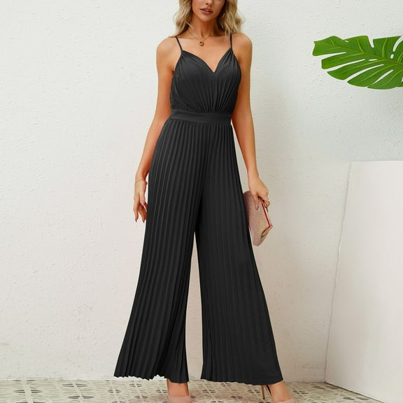 Ofreoo Women's Fashion Casual Solid Color Jumpsuit Flowy Pants for Women Great Gifts for Less