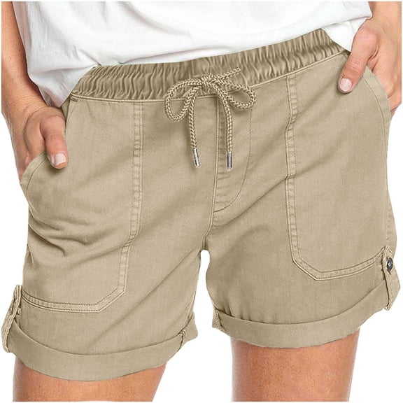 Ofreoo Women's Fashion Solid Color Casual Wide Leg Loose High Waist Lace-up Shorts on Clearance