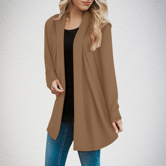 Ofreoo Women's Fashion Solid LooseLong Sleeves Blouse Cardigan Coat Lightweight Jacket Women Great Gifts for Less
