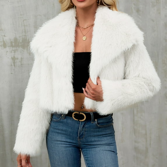 Ofreoo Women’s Long Faux Fur Coat - Warm V-Neck Winter Jacket