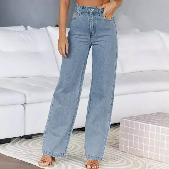 Ofreoo Women's High-Waisted Fashionable Elastic Straight-Leg Pocket Full Length Pants Big and Tall Slim Fit Jeans Deal of the Week