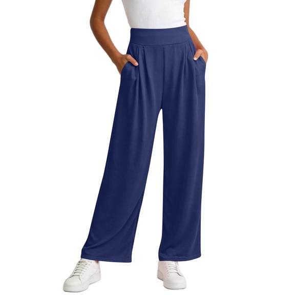 Ofreoo Women's High Waisted Wide-Leg Pants - Soft Breathable Solid Casual Trousers with Side Pockets, Available in Multiple Colors