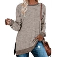 thumbnail image 1 of Ofreoo Women's Long Sleeve Sweatshirts Color Block Fall Crewneck Sweaters Tunic Tops Loose Fit Side Slit Blouse Beige, 1 of 1