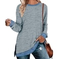 thumbnail image 1 of Baeitkot Women's Long Sleeve Sweatshirts Color Block Fall Crewneck Sweaters Tunic Tops Loose Fit Side Slit Blouse Light Blue, 1 of 6