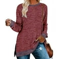 thumbnail image 1 of Ofreoo Women's Long Sleeve Sweatshirts Color Block Fall Crewneck Sweaters Tunic Tops Loose Fit Side Slit Blouse Wine, 1 of 6