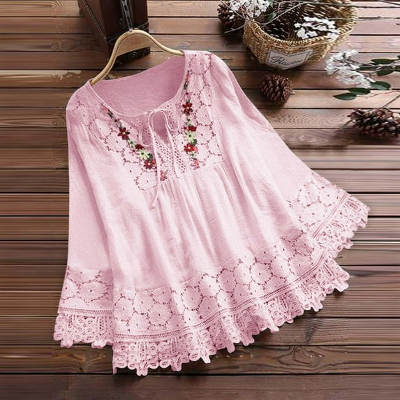 Ofreoo Women's Long-Sleeved Lace-up Loose Tops Women Tops and Blouses Great Gifts for Less