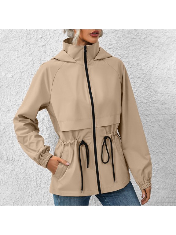 Women's New Winter Fashion Casual Solid Color Long Sleeve Hooded Outdoor Sports Clothing Windbreaker Jacket Coat Lightweight Jacket Women Great Gifts for Less