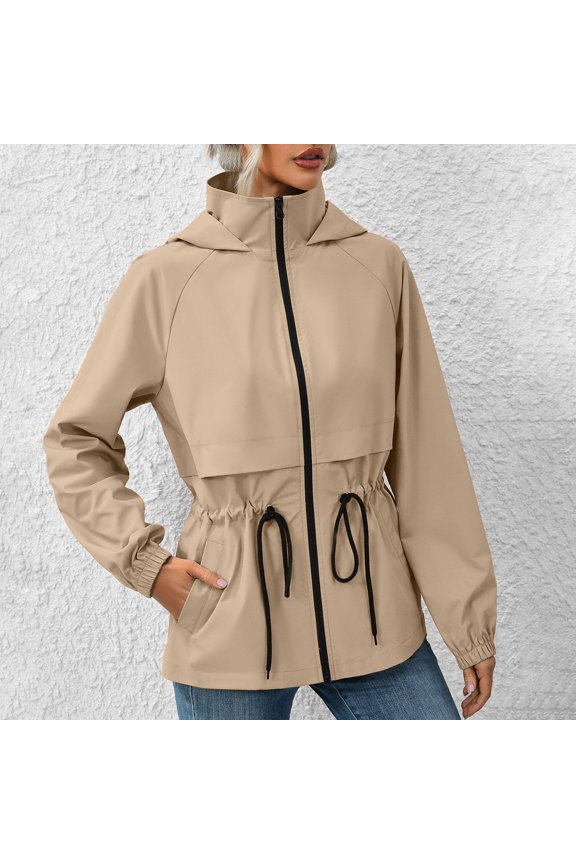 Women's New Winter Fashion Casual Solid Color Long Sleeve Hooded Outdoor Sports Clothing Windbreaker Jacket Coat Lightweight Jacket Women Great Gifts for Less