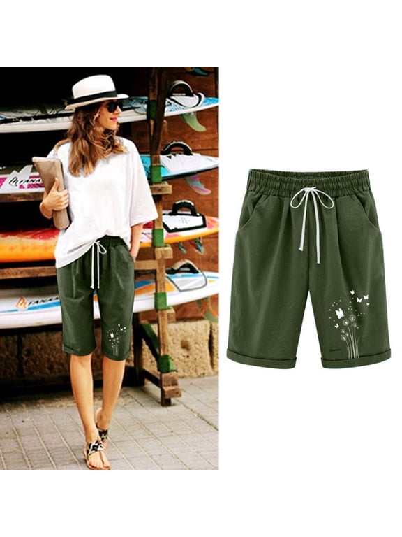 Women’s Printed Elastic Waist Casual Pockets Half Pants Perfect for Every Occasion Deal of the Week