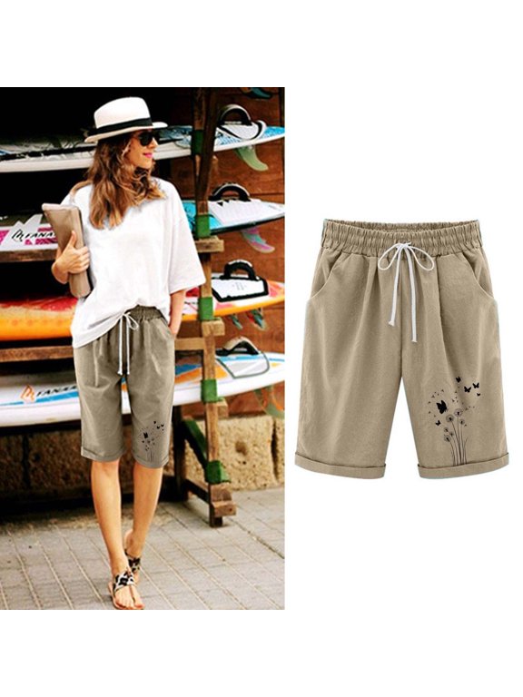 Women’s Printed Elastic Waist Casual Pockets Half Pants Perfect for Every Occasion Deal of the Week