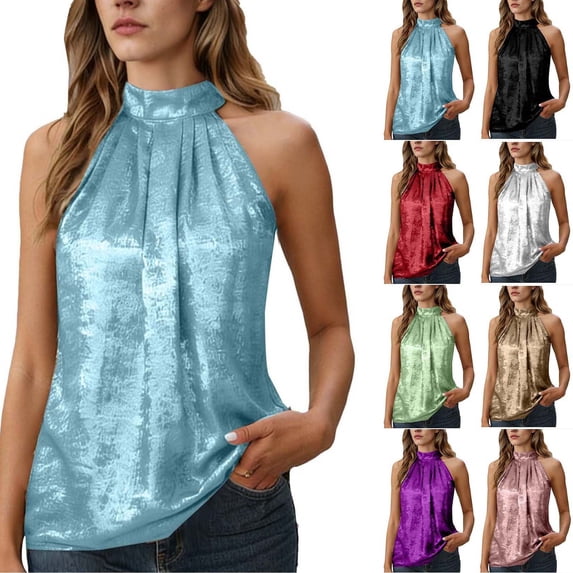 Baeitkot Women’s Sleeveless Summer Tank Top with Stand Collar, Solid Color Casual Top