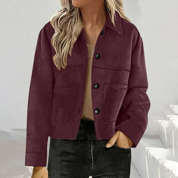 Ofreoo Women’s Solid Color Deerskin Leather Jacket - Short Stand Collar