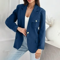 Ofreoo Women's Solid Color Double Breasted Pocket Long Sleeved Hoodless Turndown Collar Casual Jacket Winter Jackets for Women Great Gifts for Less