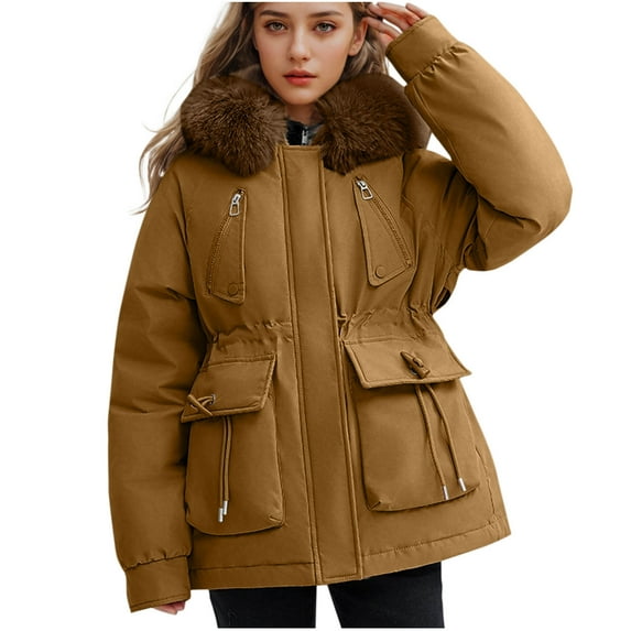 Ofreoo Women's Solid Color Pocket Zipper Keep Warm Hodded Coat Tops Gift for Girls