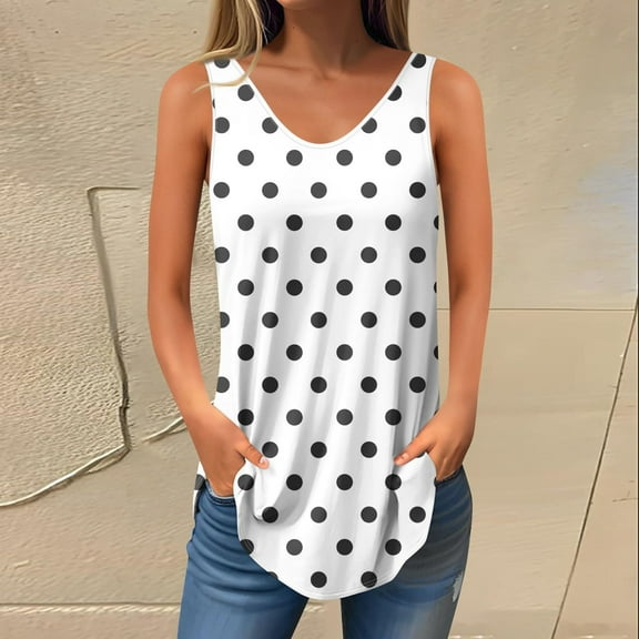 Ofreoo Women's Summer Tank Tops V-Neck Casual Flowy Sleeveless Shirts Casual Sleeveless Print Blouse Great Gifts for Less