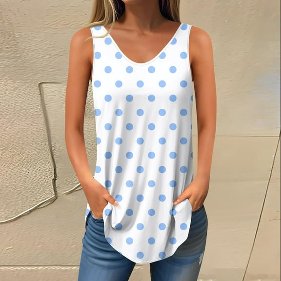 Ofreoo Women's Summer Tank Tops V-Neck Casual Flowy Sleeveless Shirts Casual Sleeveless Print Blouse Great Gifts for Less