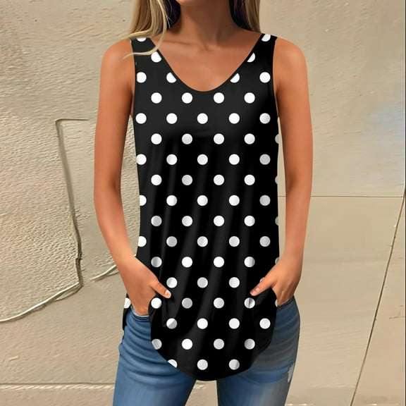 Ofreoo Women's Summer Tank Tops V-Neck Casual Flowy Sleeveless Shirts Casual Sleeveless Print Blouse Great Gifts for Less