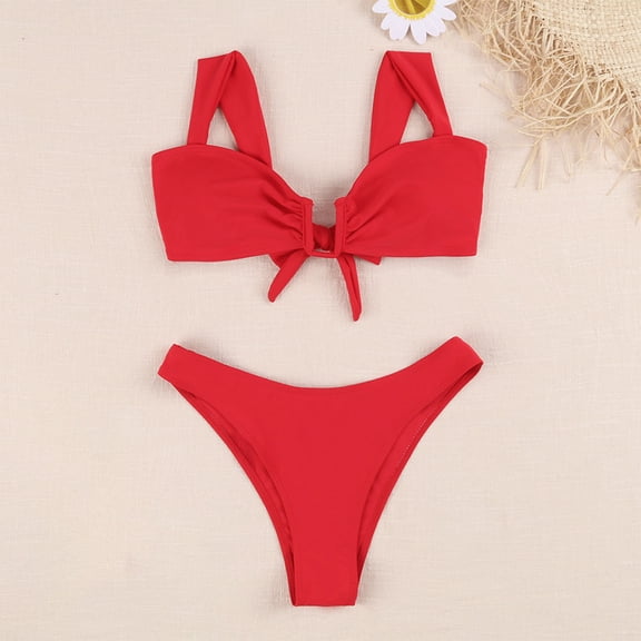 Ofreoo Women's Two Piece Bikini Set Floral Print Knot Bunny Tie on Clearance