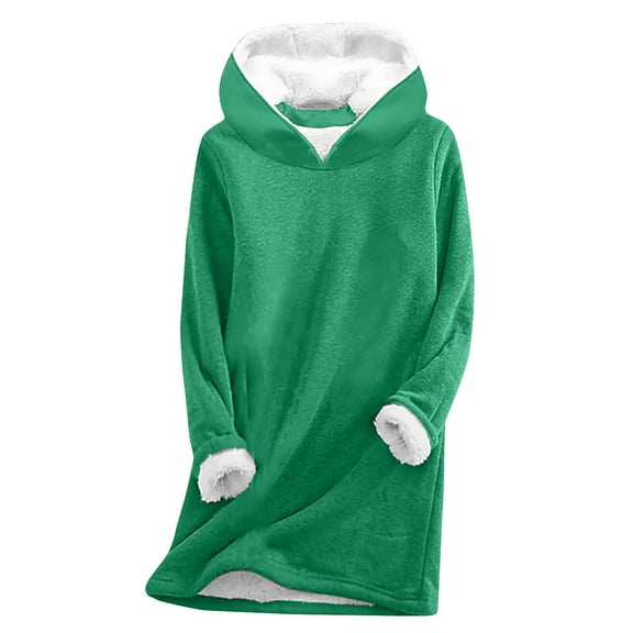 Ofreoo Women'sRound Neck Hooded Thickened Plush Warm Long Sleeve Tops Business Casual Outfits for Women Gift for Girls