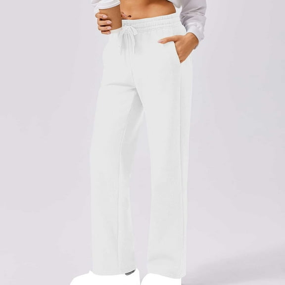 Ofreoo Womens Drawstring Elastic Waist Casual Pants Solid Color Trousers with Pockets For Home And Outdoor