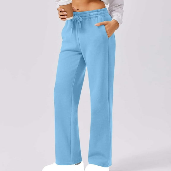 Ofreoo Womens Drawstring Elastic Waist Casual Pants Solid Color Trousers with Pockets For Home And Outdoor