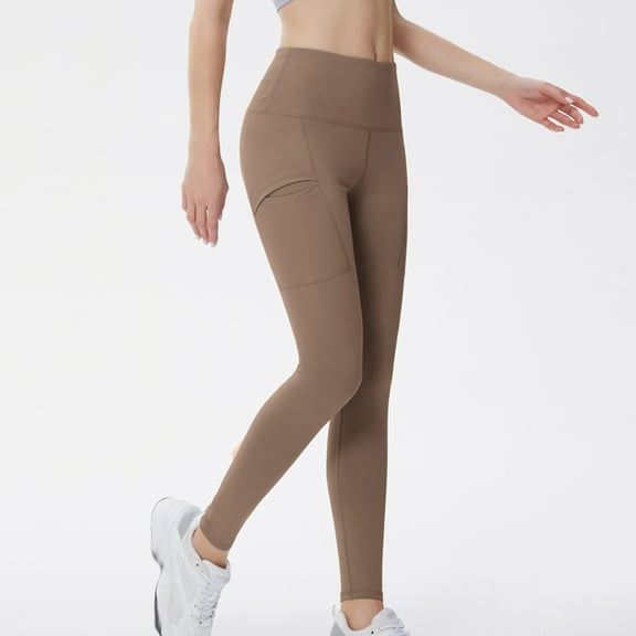 Ofreoo Womens High Waist Ankle Yoga Leggings Workout with Two Pockets Casual Lift The Hip Fashion Solid Color Elastic Yoga Pants