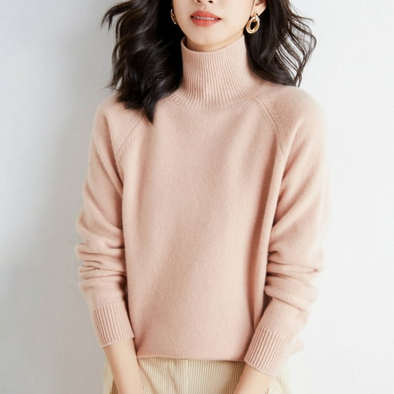 Ofreoo Womens Solid Color Shoulder High Neck Thick Loose Top High Neck Sweater Business Casual Outfits for Women