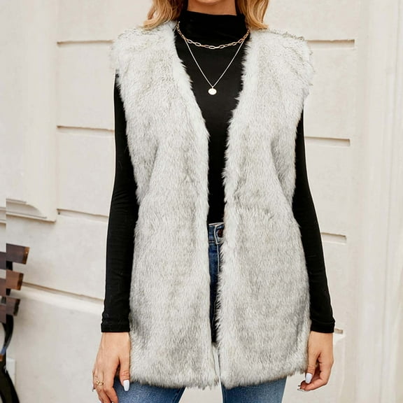 Ofreoo Womens Winter Coats Faux Vest with Stand Collar ,Fur Jackets,Holiday,Wedding,Party ,Christmas Clearance