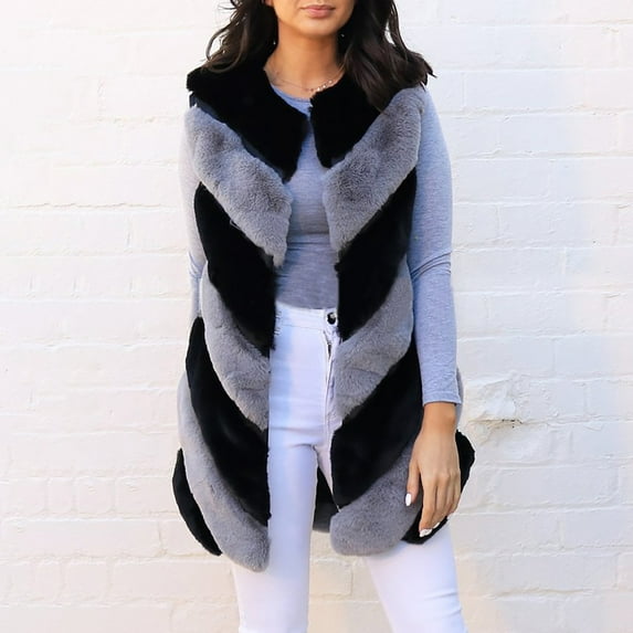 Ofreoo Womens Winter Coats Faux Vest with Stand Collar ,Fur Jackets,Holiday,Wedding,Party ,on Clearance