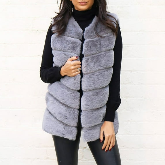 Ofreoo Womens Winter Coats Faux Vest with Stand Collar ,Fur Jackets,Holiday,Wedding,Party ,on Clearance