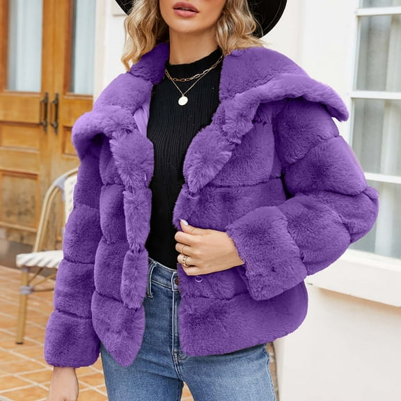 Ofreoo Womens Winter Coats Warm Solid V-neck Faux Fur Jacket,Holiday,Wedding,Party ,Christmas Gift