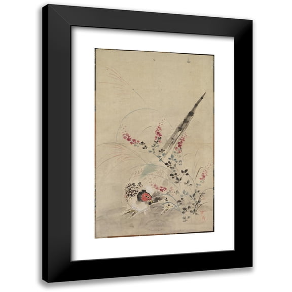 Ogata Kōrin 10x14 Black Modern Framed Museum Art Print Titled - Pheasant and Grasses (Late 1600S-Early 1700s)
