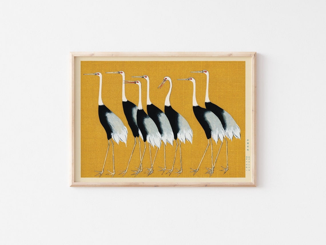 Ogata Korin Seven Red Crown Cranes Wall Art Print, Japanese Maximalist ...