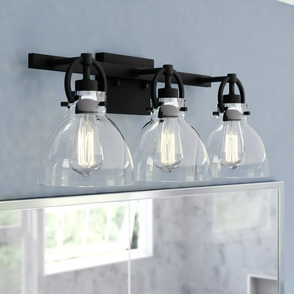 Ogden 3 Light Contemporary Black Bathroom Vanity Fixture Clear Glass