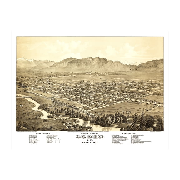 Ogden Art, 1875 Vintage Map of Ogden Utah, UT History Wall Decor Gift, Old Ogden Map - 36" x 24" Unframed Print