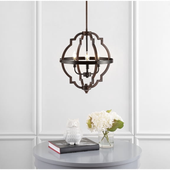 JONATHAN Y Ogee 16.75" 3-Light Adjustable Iron Rustic Industrial LED Pendant, Oil Rubbed Bronze