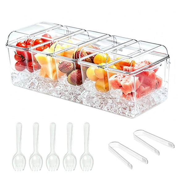Ogetok 5 Grid Salad Box With 2 Clips and 5 Forks Divided Serving Tray for Parties Picnics Home Buffet Reusable Food Grade