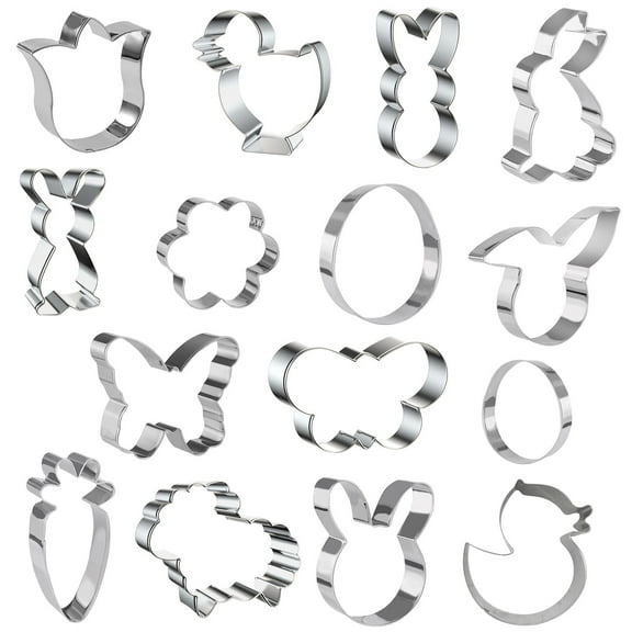 Ogetok Stainless Steel Cartoon Cookie Cake Mold 15Pcs - Non-Stick Baking Tool Set for Cookies/Cakes/Decorations, Food-Grade Stainless Steel