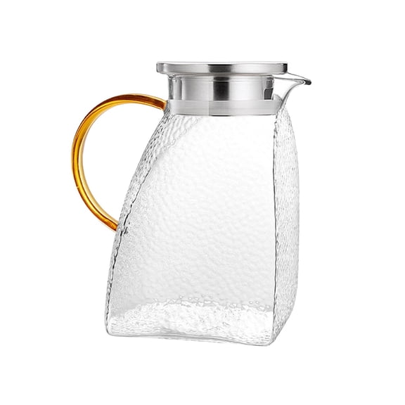 Oggfader 1400ml Borosilicate Glass Water Pitcher - Polygonal Hammered, Heat Resistant, Dishwasher Safe, Drip-Free Spout for Cold Water & Juice